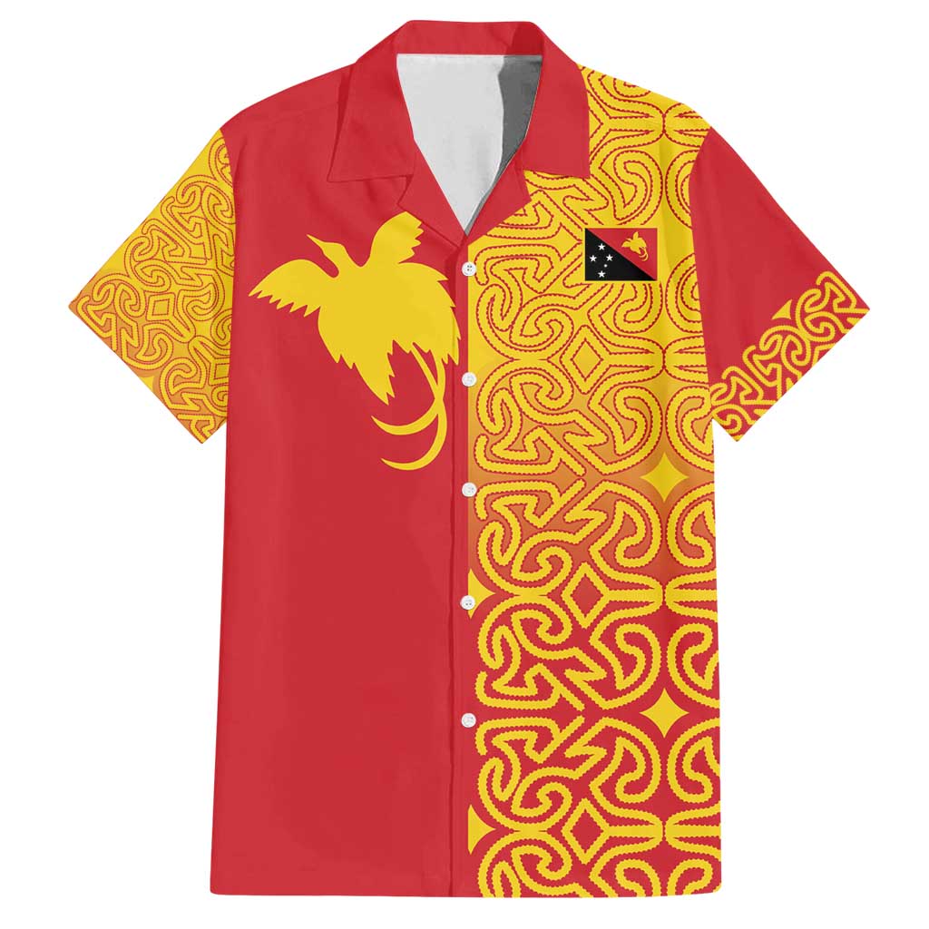 Papua New Guinea Oro Tapa Personalised Family Matching Puletasi and Hawaiian Shirt Simple Bird of Paradise Style LT9 Dad's Shirt - Short Sleeve Red - Polynesian Pride