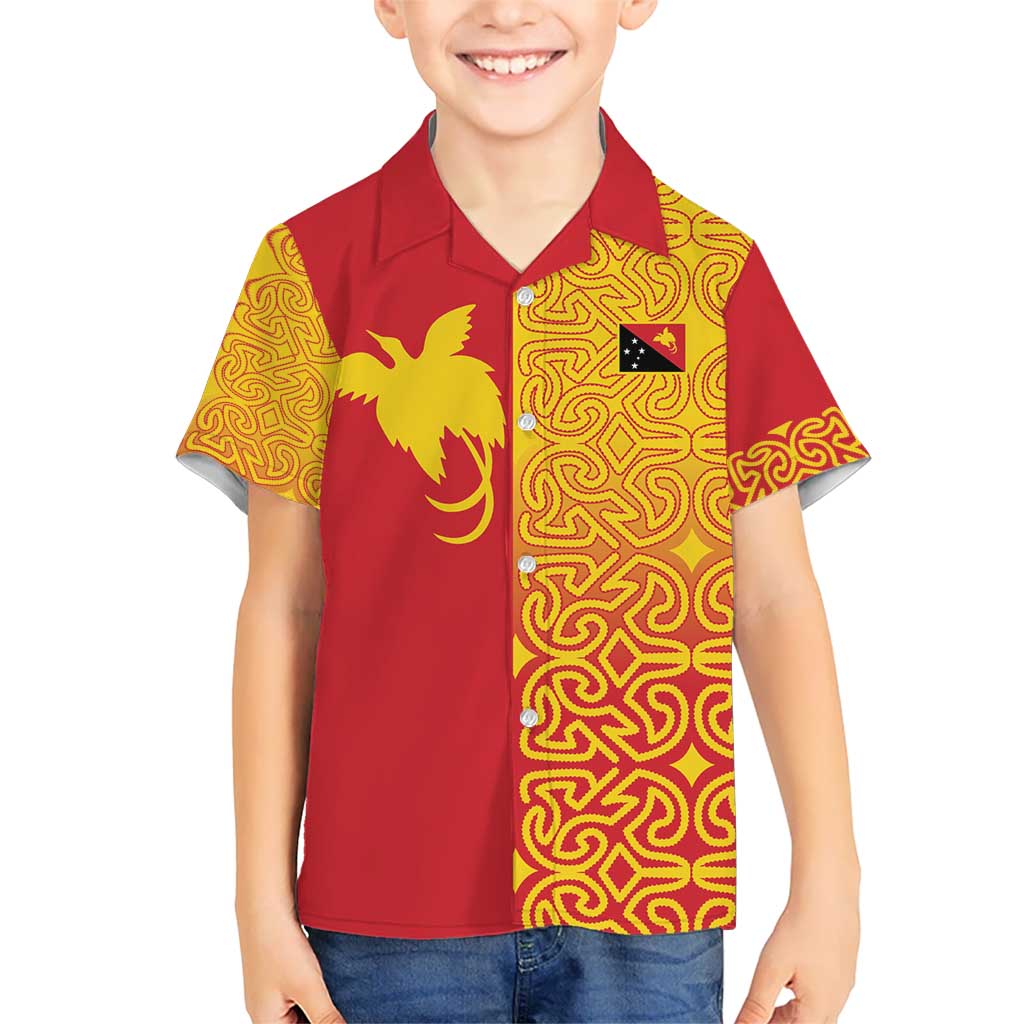 Papua New Guinea Oro Tapa Personalised Kid Hawaiian Shirt Simple Bird of Paradise Style LT9 Kid Red - Polynesian Pride