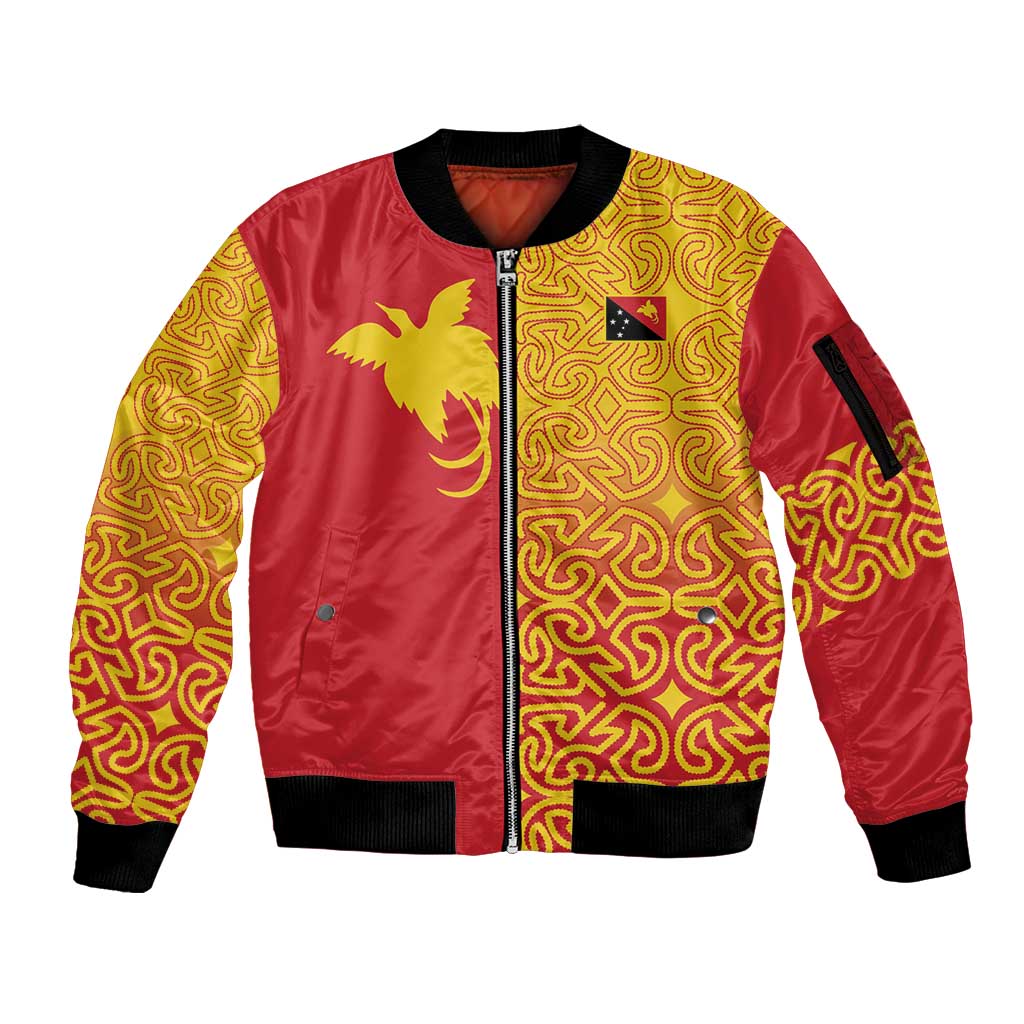 Papua New Guinea Oro Tapa Personalised Sleeve Zip Bomber Jacket Simple Bird of Paradise Style LT9 Unisex Red - Polynesian Pride