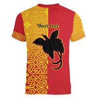 Papua New Guinea Oro Tapa Personalised Women V-Neck T-Shirt Simple Bird of Paradise Style - Polynesian Pride
