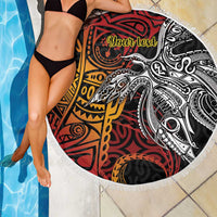 Papua New Guinea Sepik Personalised Beach Blanket PNG Bird of Paradise Tattoo - Polynesian Pride