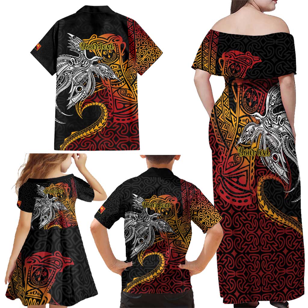 Papua New Guinea Sepik Personalised Family Matching Off Shoulder Maxi Dress and Hawaiian Shirt PNG Bird of Paradise Tattoo - Polynesian Pride