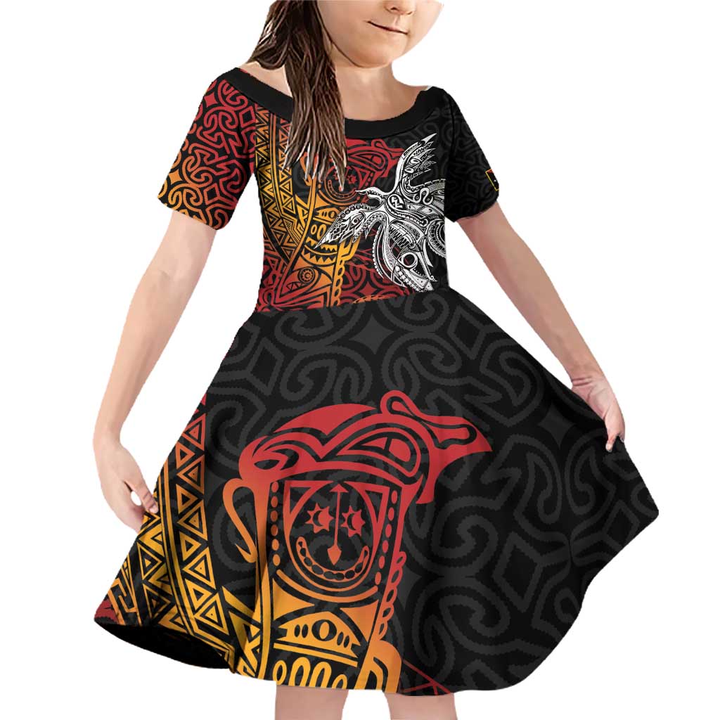 Papua New Guinea Sepik Personalised Family Matching Off Shoulder Short Dress and Hawaiian Shirt PNG Bird of Paradise Tattoo - Polynesian Pride