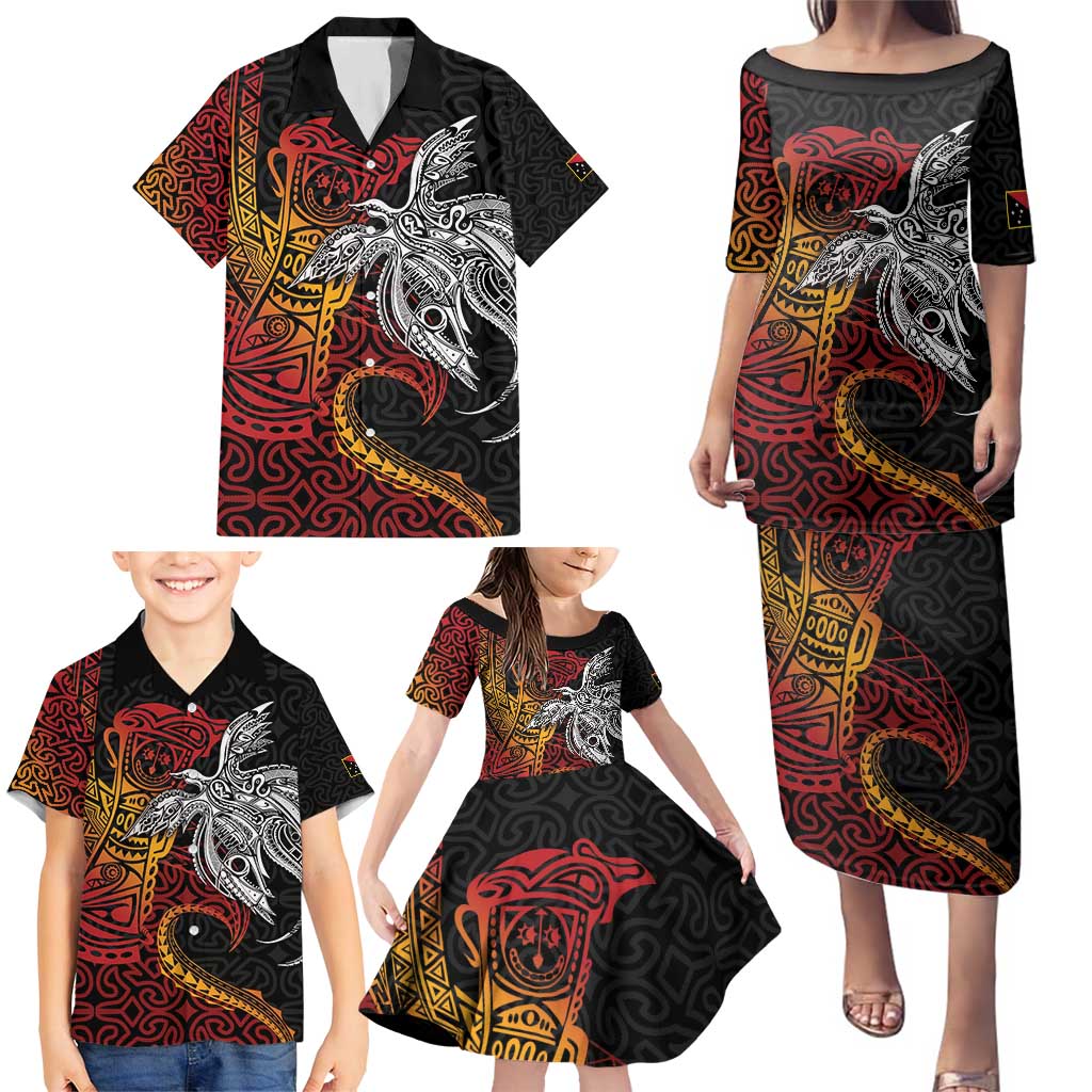 Papua New Guinea Sepik Personalised Family Matching Puletasi and Hawaiian Shirt PNG Bird of Paradise Tattoo - Polynesian Pride