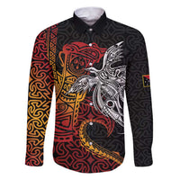 Papua New Guinea Sepik Personalised Family Matching Puletasi and Hawaiian Shirt PNG Bird of Paradise Tattoo LT9 Dad's Shirt - Long Sleeve Black - Polynesian Pride