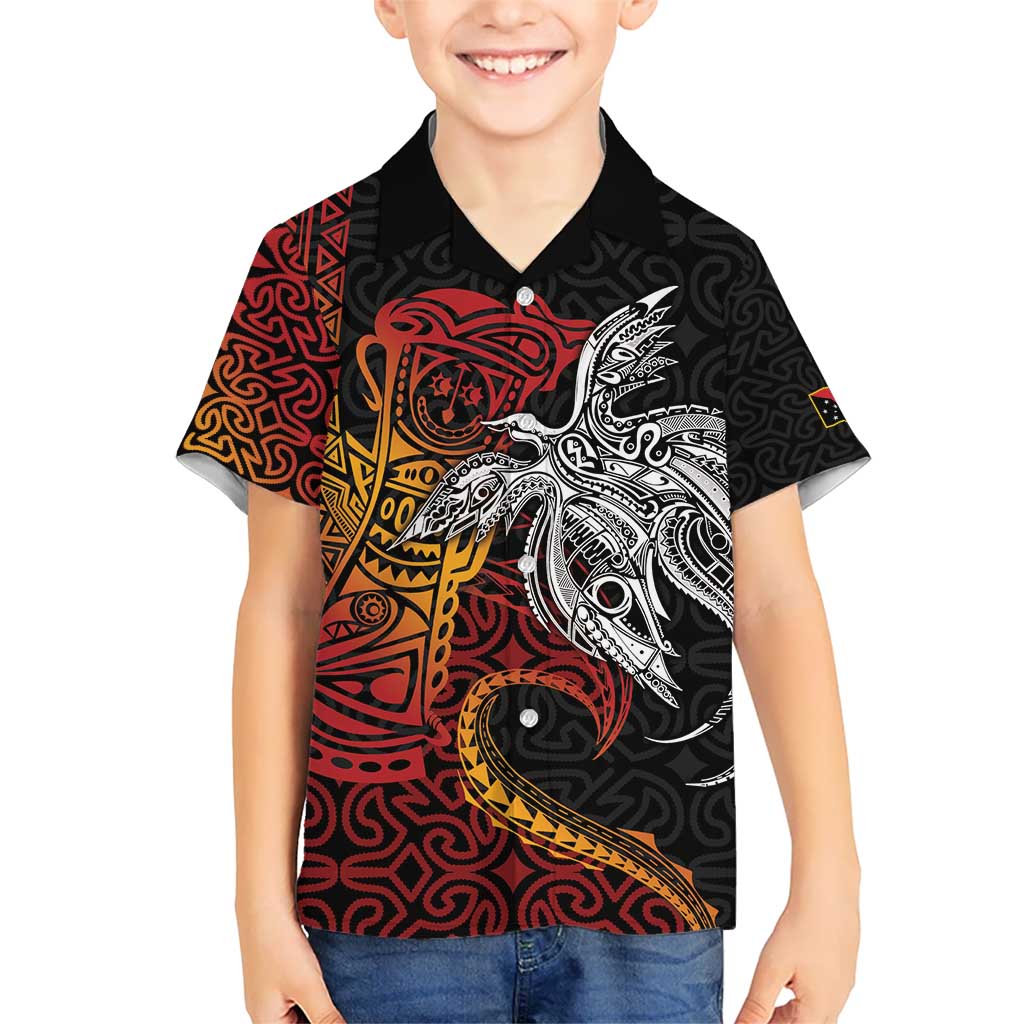 Papua New Guinea Sepik Personalised Kid Hawaiian Shirt PNG Bird of Paradise Tattoo LT9 Kid Black - Polynesian Pride