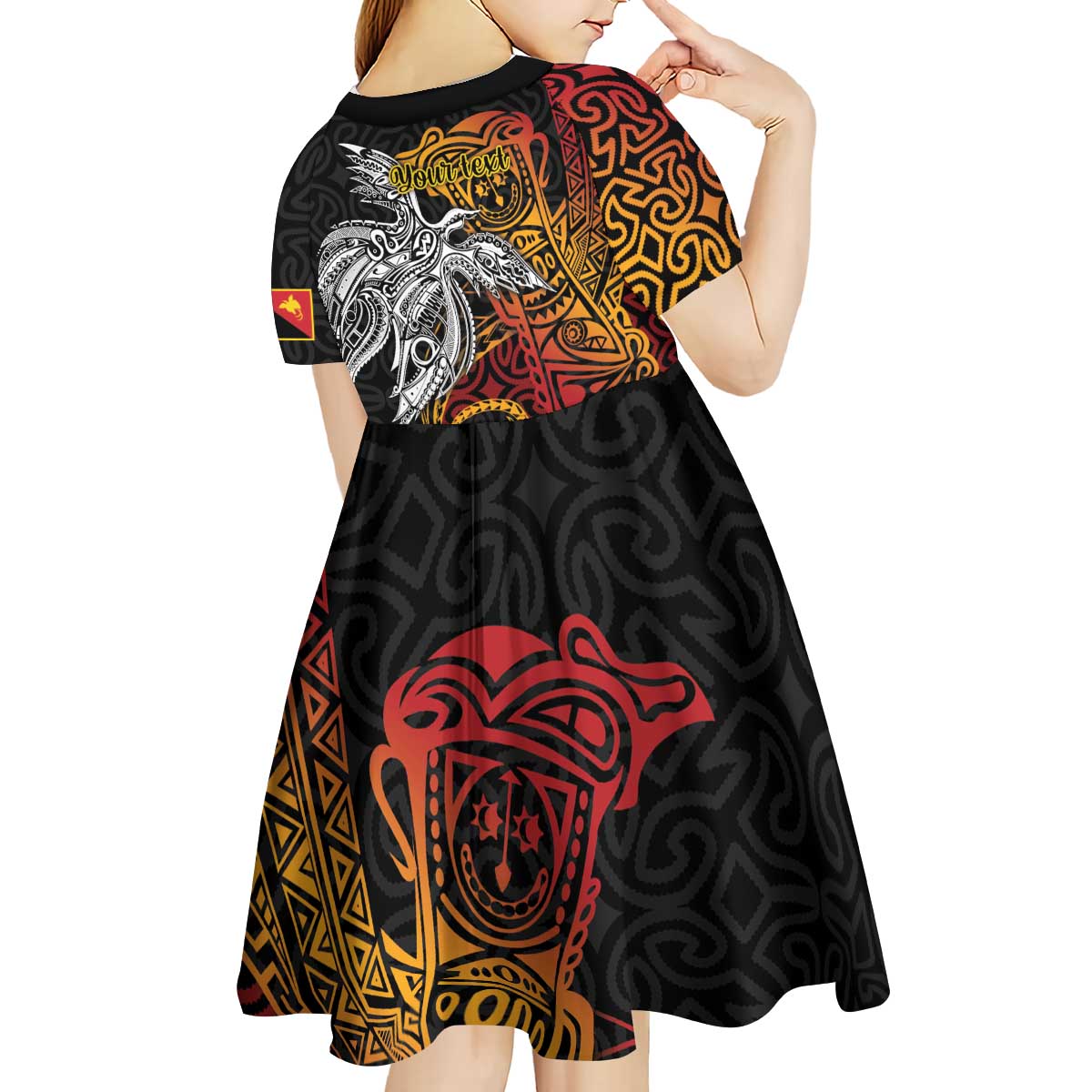 Papua New Guinea Sepik Personalised Kid Short Sleeve Dress PNG Bird of Paradise Tattoo - Polynesian Pride