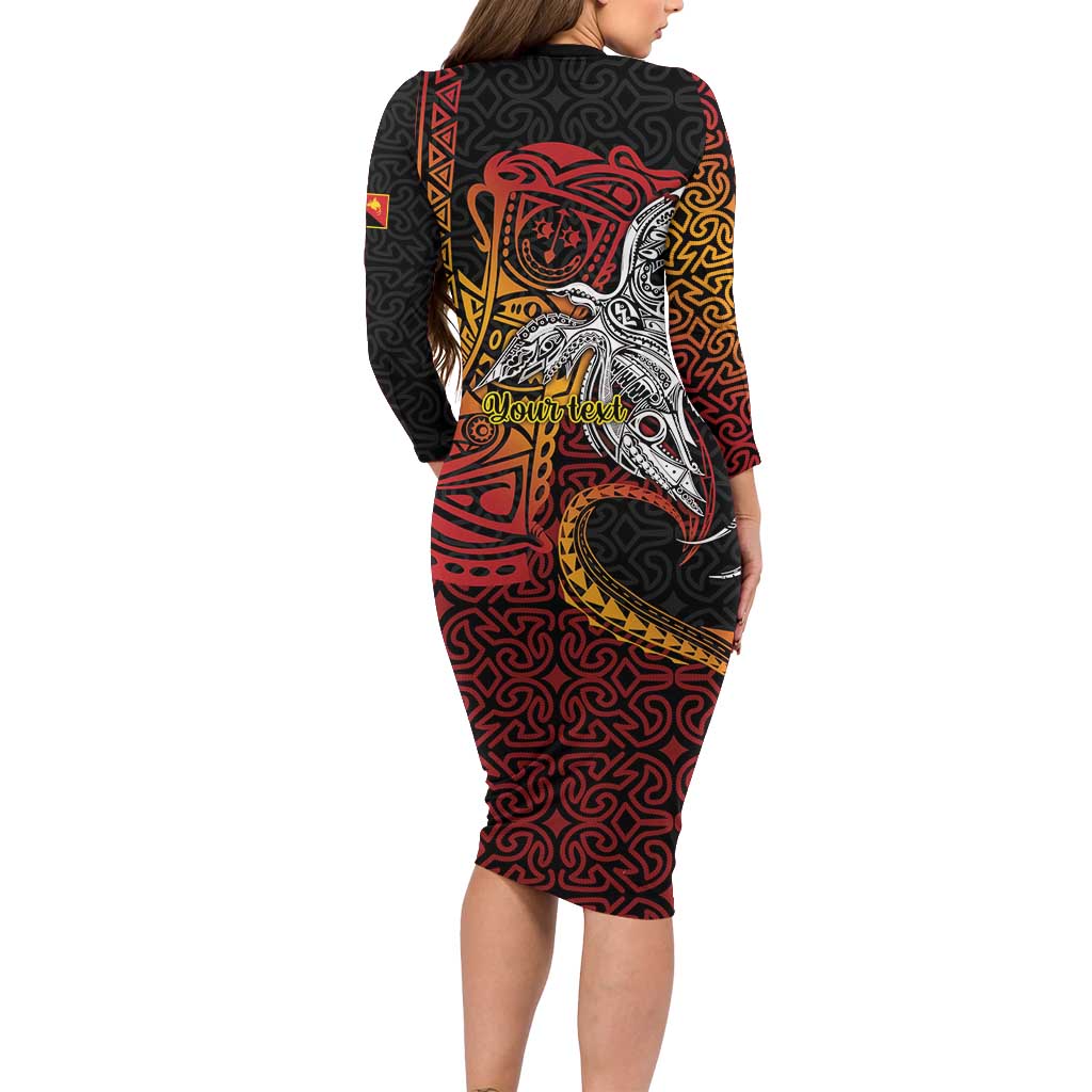 Papua New Guinea Sepik Personalised Long Sleeve Bodycon Dress PNG Bird of Paradise Tattoo - Polynesian Pride