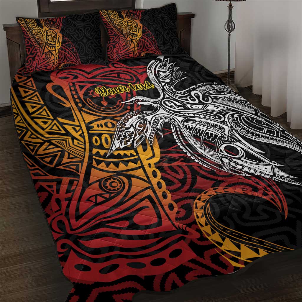 Papua New Guinea Sepik Personalised Quilt Bed Set PNG Bird of Paradise Tattoo LT9 Black - Polynesian Pride