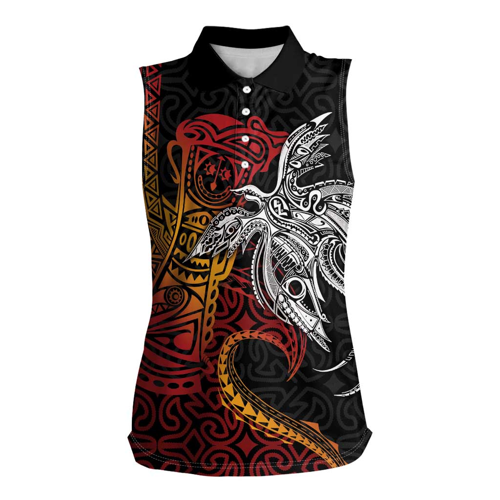 Papua New Guinea Sepik Personalised Women Sleeveless Polo Shirt PNG Bird of Paradise Tattoo - Polynesian Pride