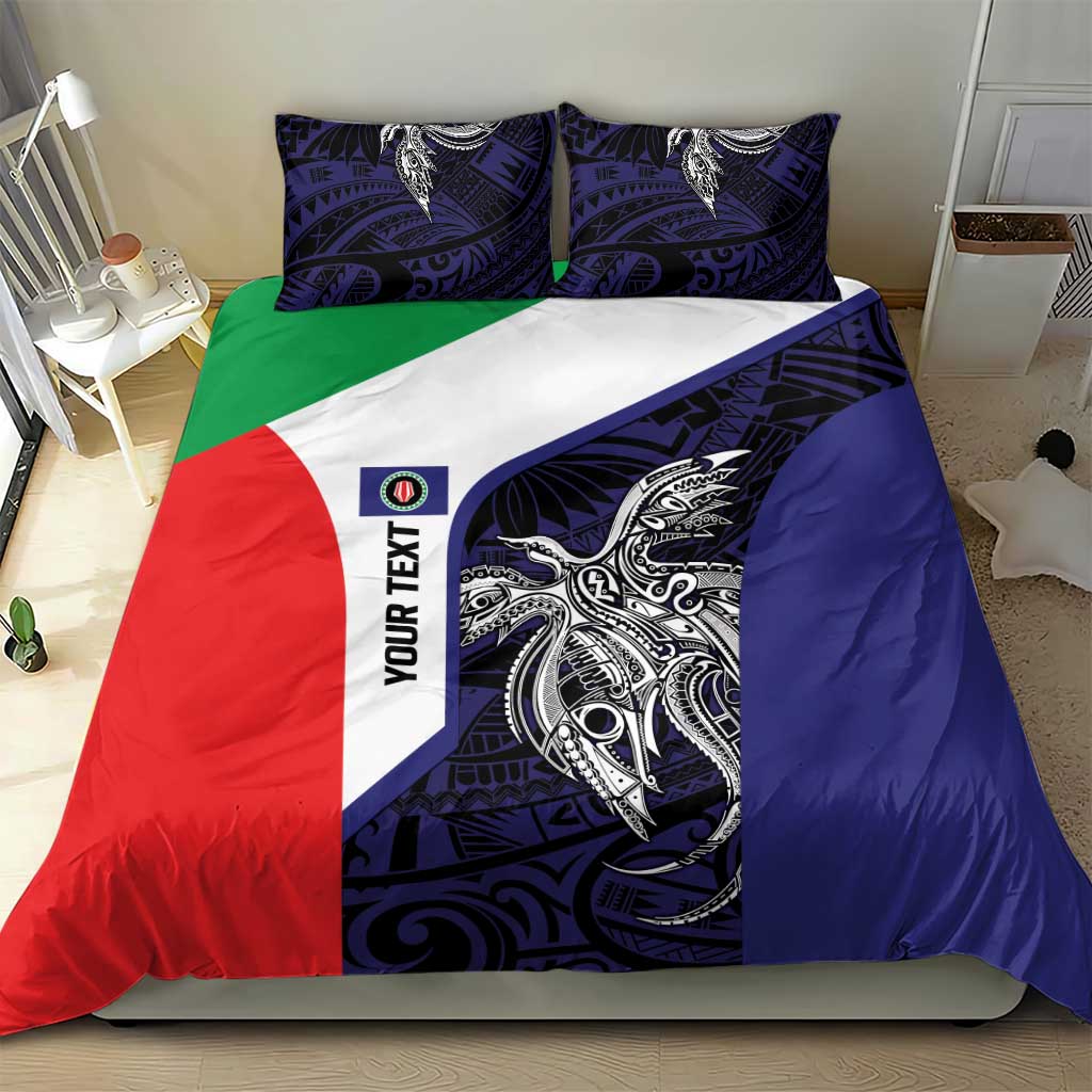 Personalised PNG Bougainville Bedding Set Bird of Paradise Tattoo Flag Motif - Polynesian Pride