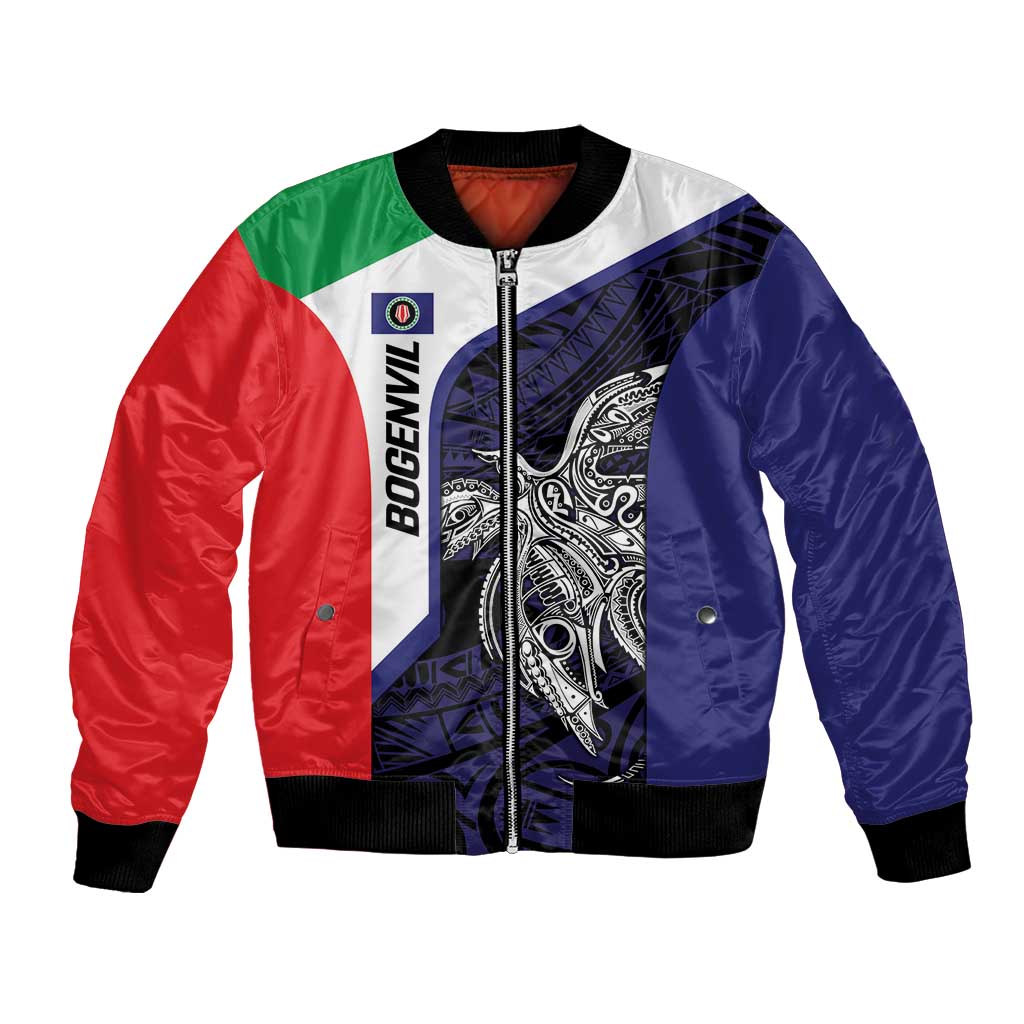 Personalised PNG Bougainville Bomber Jacket Bird of Paradise Tattoo Flag Motif LT9 Unisex Blue - Polynesian Pride
