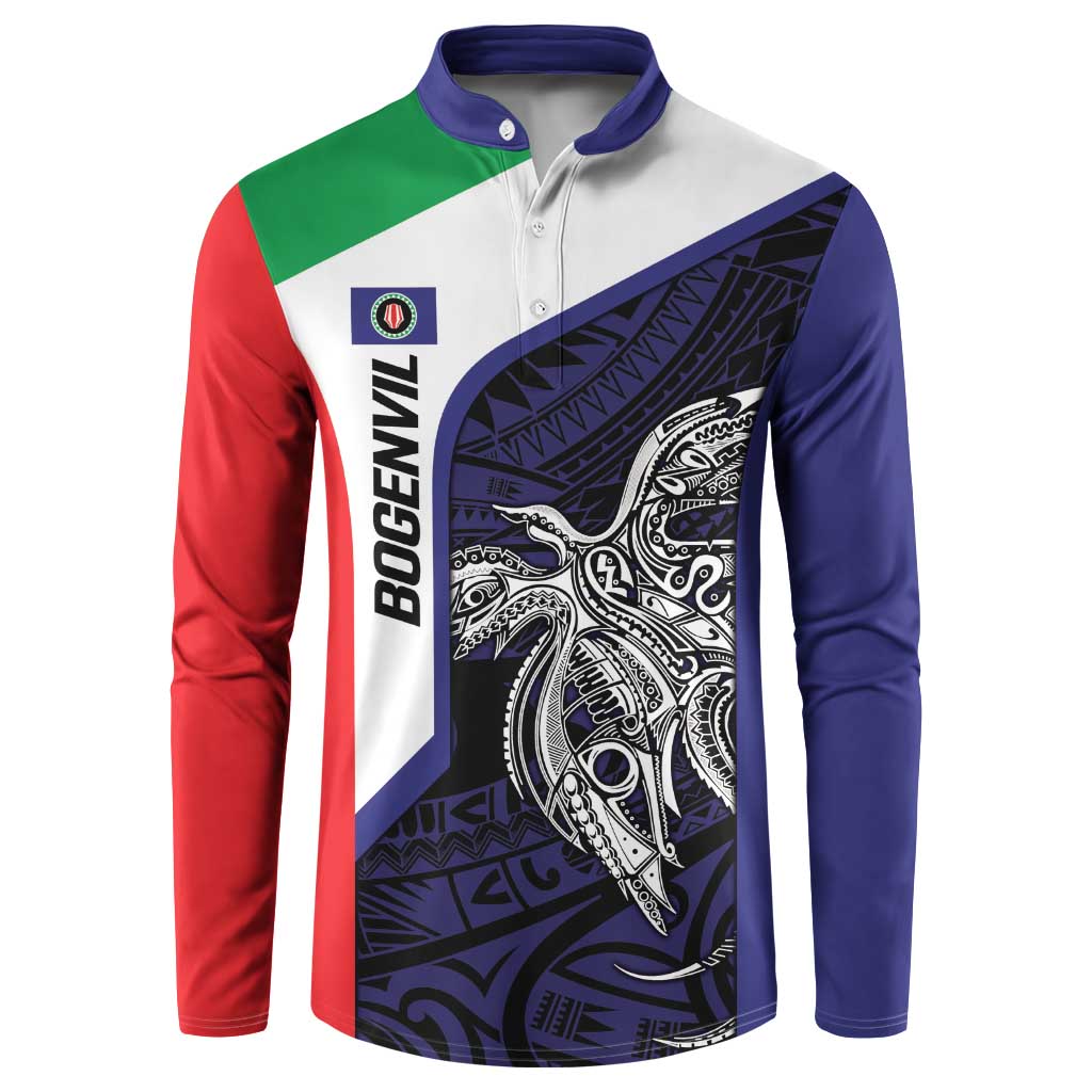 Personalised PNG Bougainville Button Sweatshirt Bird of Paradise Tattoo Flag Motif LT9 Blue - Polynesian Pride