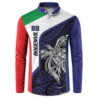 Personalised PNG Bougainville Button Sweatshirt Bird of Paradise Tattoo Flag Motif - Polynesian Pride