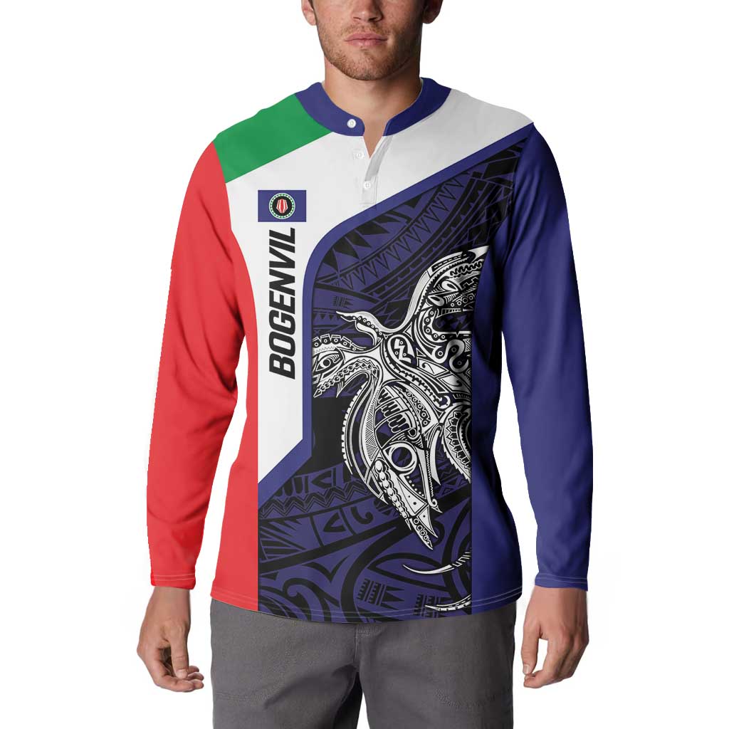 Personalised PNG Bougainville Button Sweatshirt Bird of Paradise Tattoo Flag Motif - Polynesian Pride