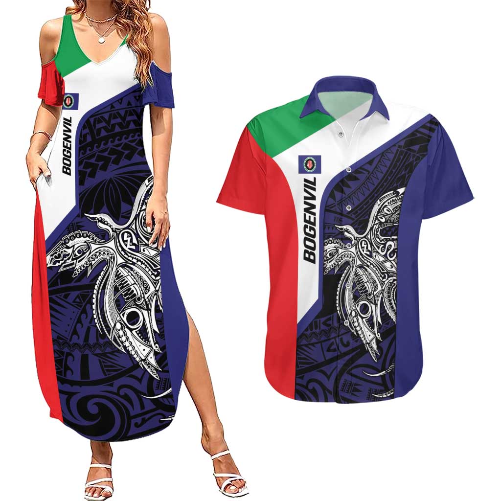 Personalised PNG Bougainville Couples Matching Summer Maxi Dress and Hawaiian Shirt Bird of Paradise Tattoo Flag Motif - Polynesian Pride