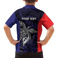 Personalised PNG Bougainville Family Matching Off Shoulder Maxi Dress and Hawaiian Shirt Bird of Paradise Tattoo Flag Motif - Polynesian Pride