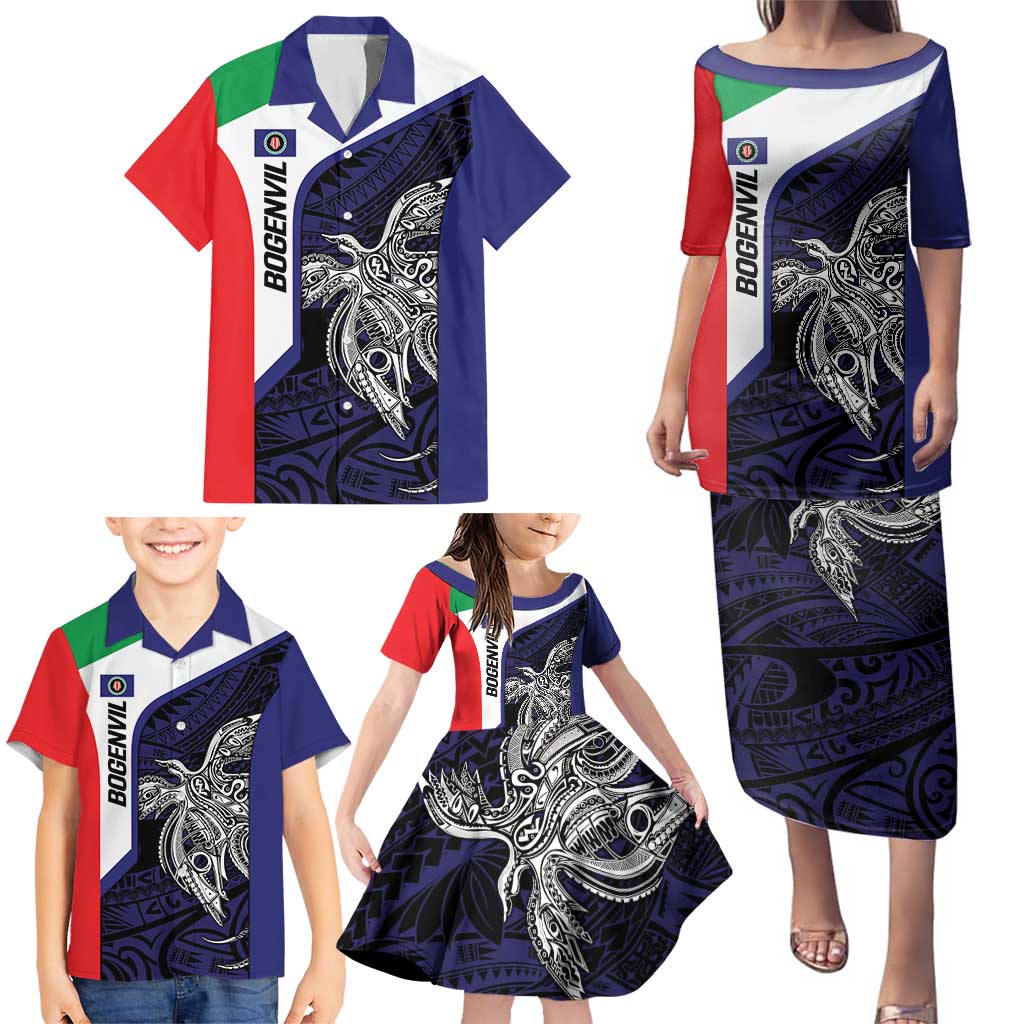 Personalised PNG Bougainville Family Matching Puletasi and Hawaiian Shirt Bird of Paradise Tattoo Flag Motif - Polynesian Pride