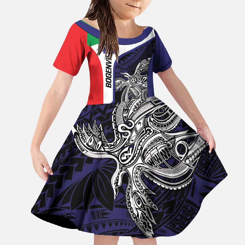 Personalised PNG Bougainville Family Matching Summer Maxi Dress and Hawaiian Shirt Bird of Paradise Tattoo Flag Motif LT9 Daughter's Dress Blue - Polynesian Pride
