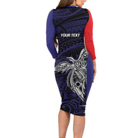 Personalised PNG Bougainville Long Sleeve Bodycon Dress Bird of Paradise Tattoo Flag Motif - Polynesian Pride