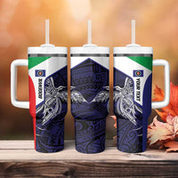 Personalised PNG Bougainville Tumbler With Handle Bird of Paradise Tattoo Flag Motif - Polynesian Pride