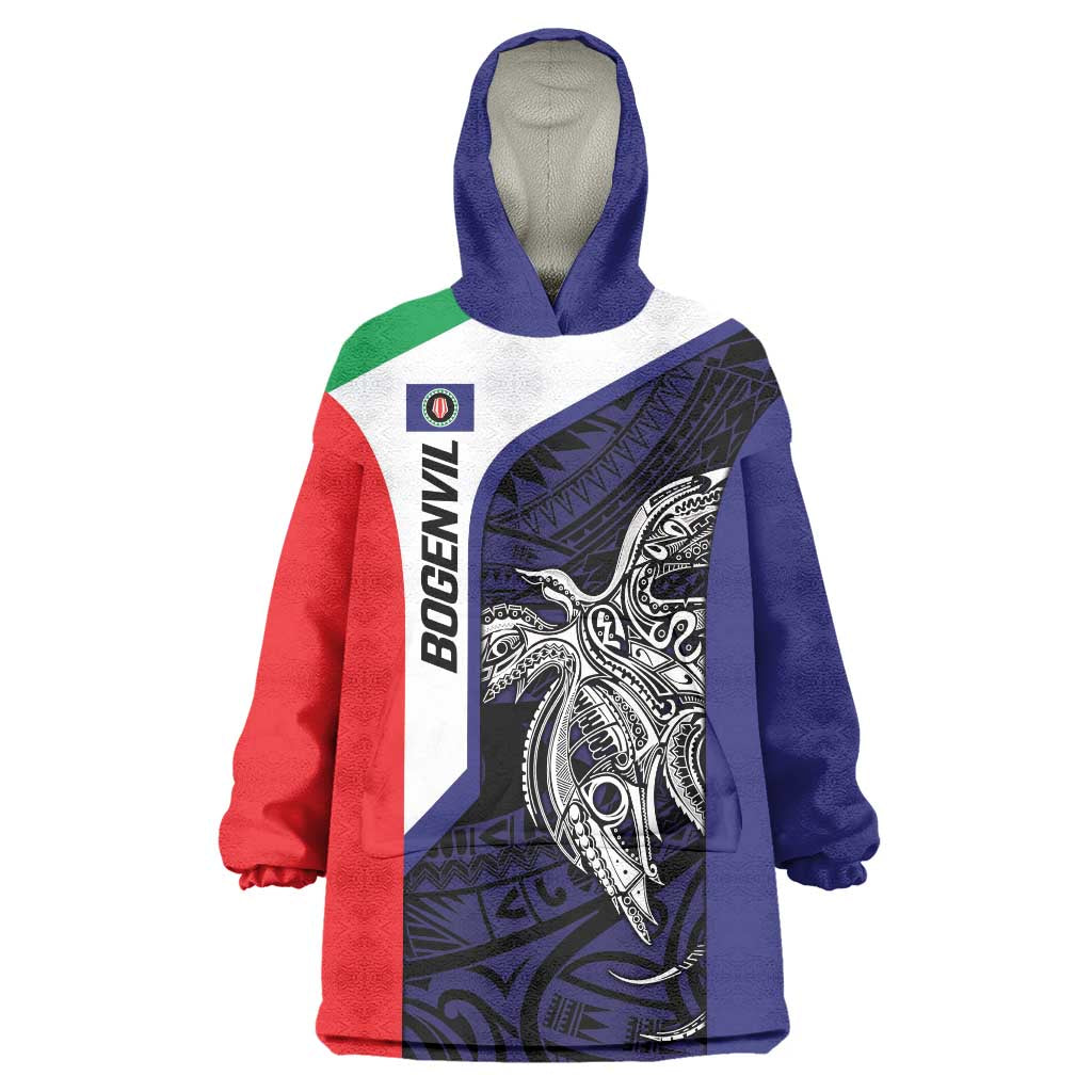 Personalised PNG Bougainville Wearable Blanket Hoodie Bird of Paradise Tattoo Flag Motif LT9 One Size Blue - Polynesian Pride