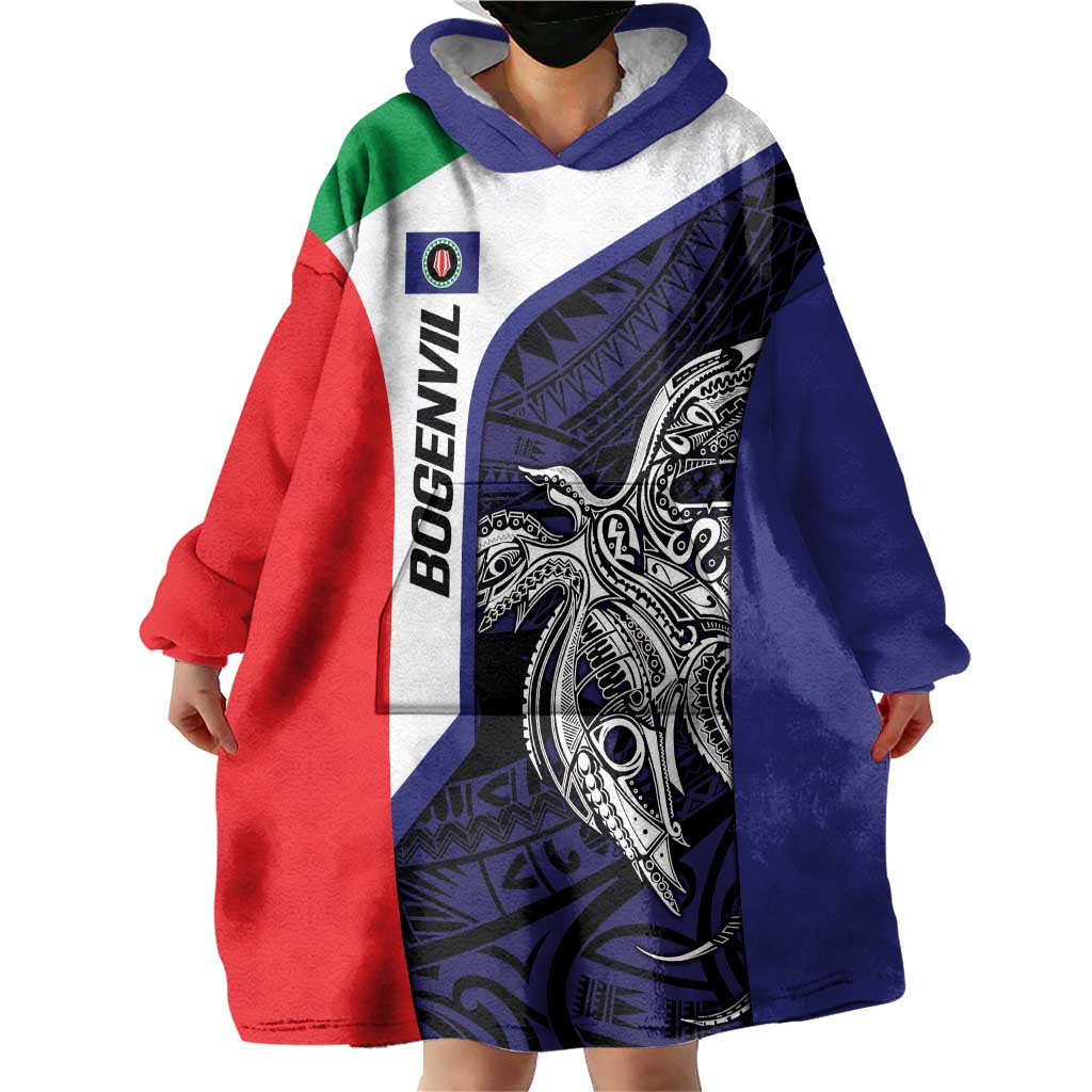 Personalised PNG Bougainville Wearable Blanket Hoodie Bird of Paradise Tattoo Flag Motif - Polynesian Pride