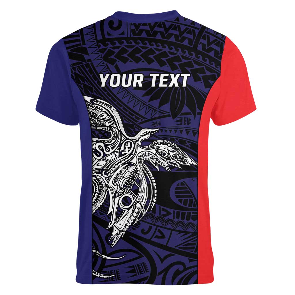 Personalised PNG Bougainville Women V-Neck T-Shirt Bird of Paradise Tattoo Flag Motif - Polynesian Pride