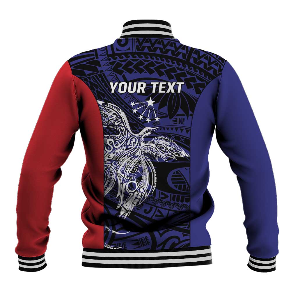 Personalised PNG Central Province Baseball Jacket Bird of Paradise Tattoo Flag Motif - Polynesian Pride