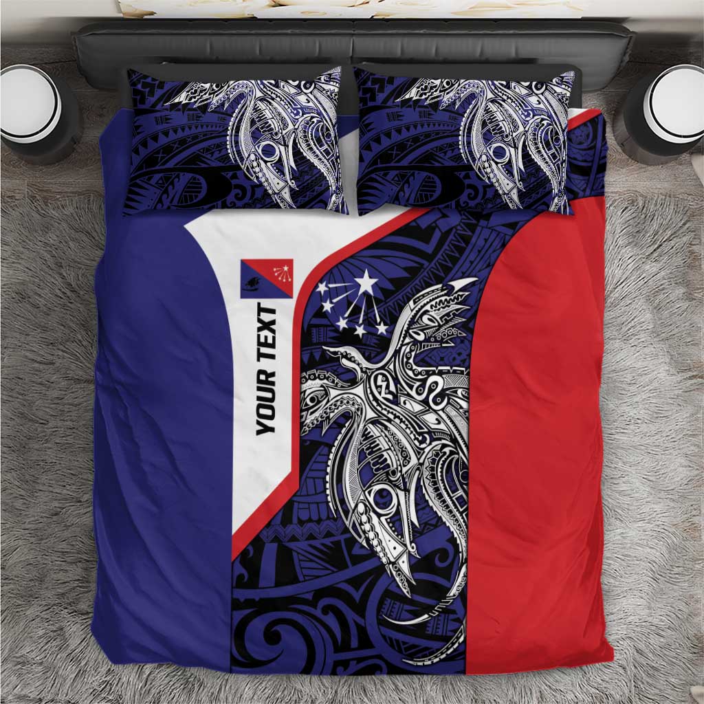 Personalised PNG Central Province Bedding Set Bird of Paradise Tattoo Flag Motif LT9 Blue - Polynesian Pride