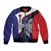 Personalised PNG Central Province Bomber Jacket Bird of Paradise Tattoo Flag Motif LT9 Unisex Blue - Polynesian Pride