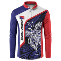 Personalised PNG Central Province Button Sweatshirt Bird of Paradise Tattoo Flag Motif - Polynesian Pride