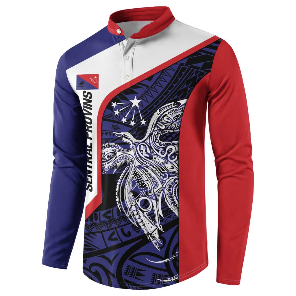 Personalised PNG Central Province Button Sweatshirt Bird of Paradise Tattoo Flag Motif - Polynesian Pride