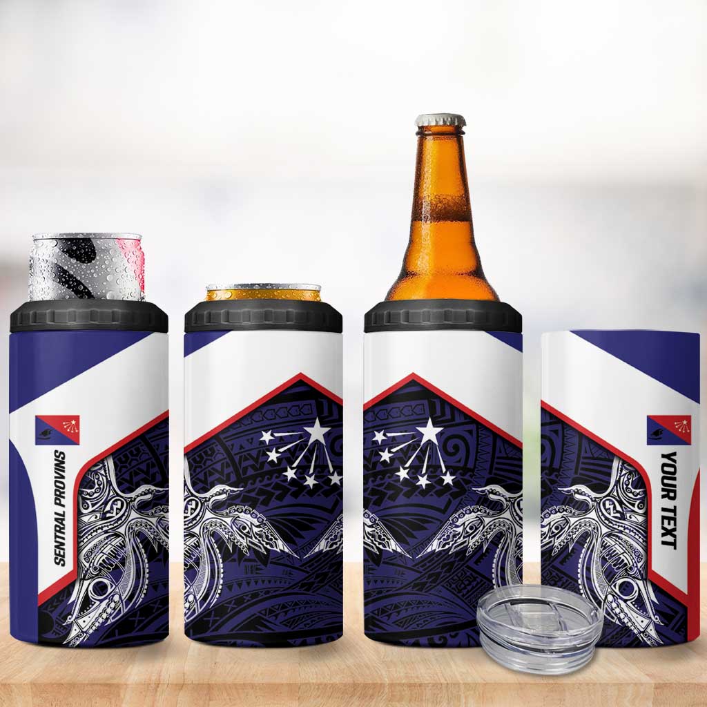 Personalised PNG Central Province 4 in 1 Can Cooler Tumbler Bird of Paradise Tattoo Flag Motif - Polynesian Pride