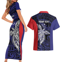 Personalised PNG Central Province Couples Matching Short Sleeve Bodycon Dress and Hawaiian Shirt Bird of Paradise Tattoo Flag Motif - Polynesian Pride