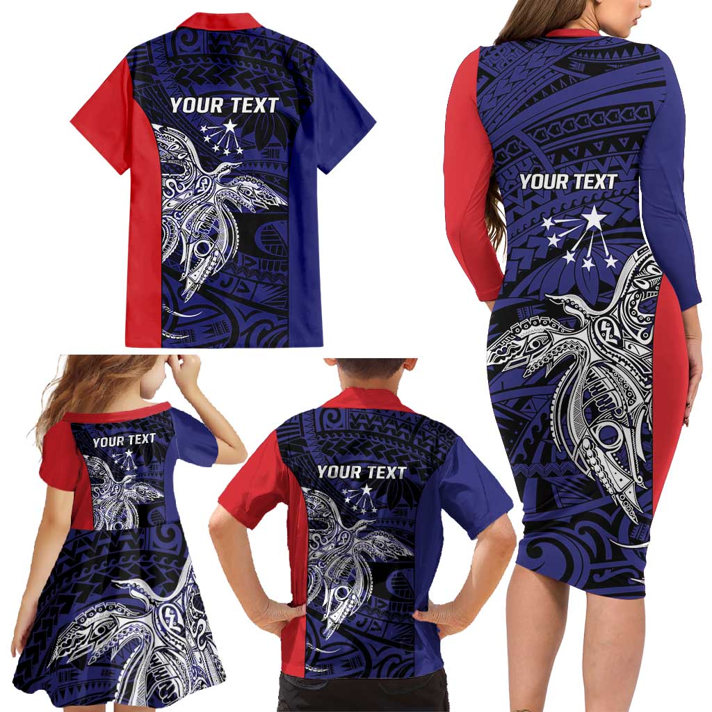 Personalised PNG Central Province Family Matching Long Sleeve Bodycon Dress and Hawaiian Shirt Bird of Paradise Tattoo Flag Motif - Polynesian Pride