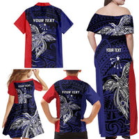 Personalised PNG Central Province Family Matching Off Shoulder Maxi Dress and Hawaiian Shirt Bird of Paradise Tattoo Flag Motif - Polynesian Pride