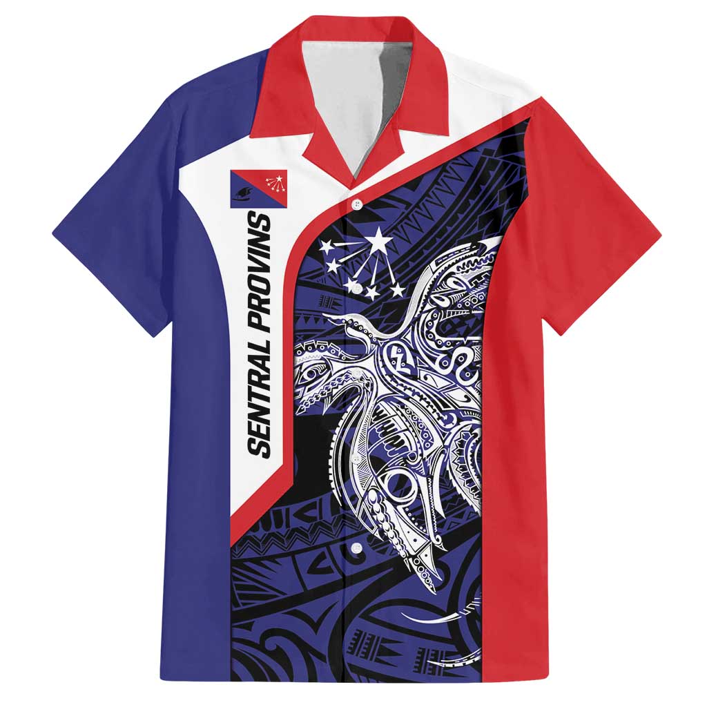 Personalised PNG Central Province Family Matching Summer Maxi Dress and Hawaiian Shirt Bird of Paradise Tattoo Flag Motif LT9 Dad's Shirt - Short Sleeve Blue - Polynesian Pride