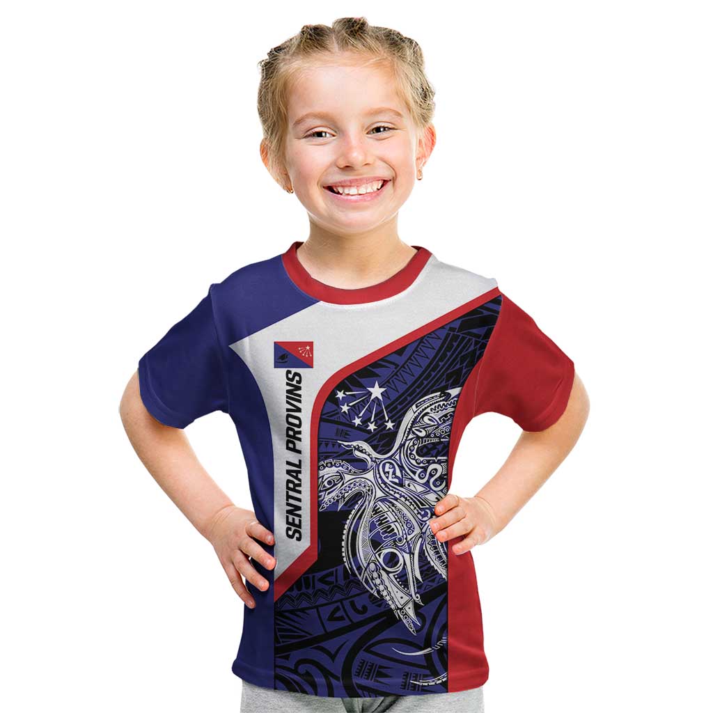 Personalised PNG Central Province Kid T Shirt Bird of Paradise Tattoo Flag Motif - Polynesian Pride