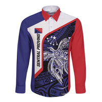 Personalised PNG Central Province Long Sleeve Button Shirt Bird of Paradise Tattoo Flag Motif - Polynesian Pride