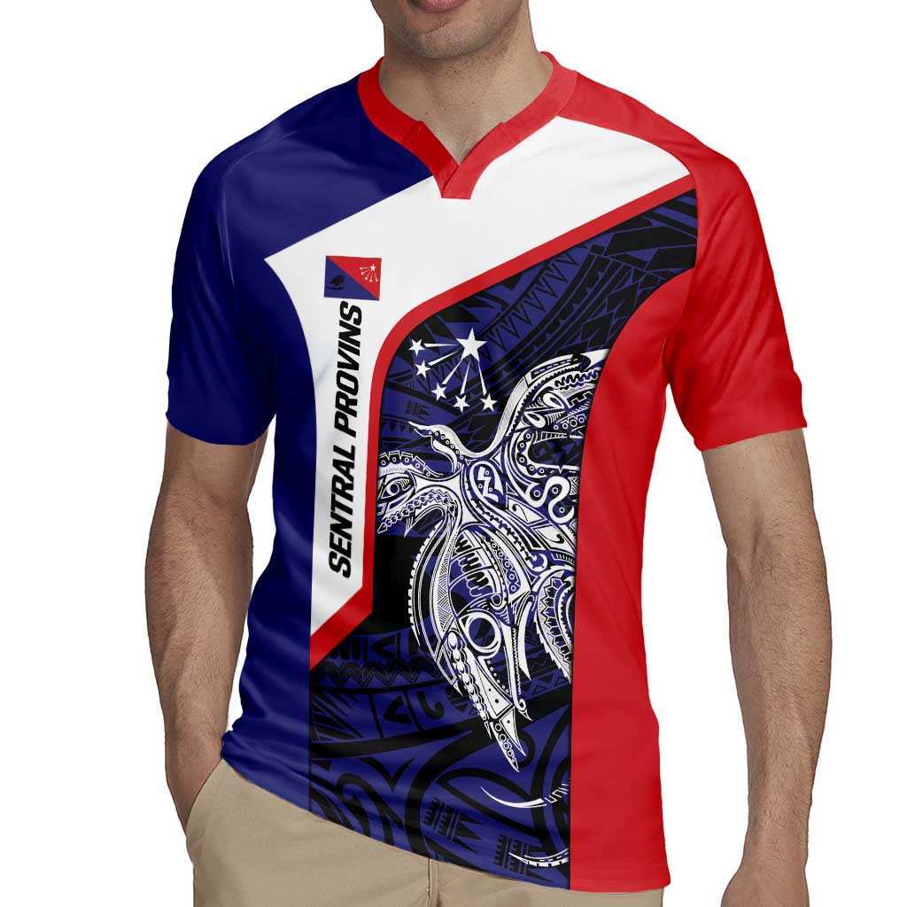 Personalised PNG Central Province Rugby Jersey Bird of Paradise Tattoo Flag Motif - Polynesian Pride