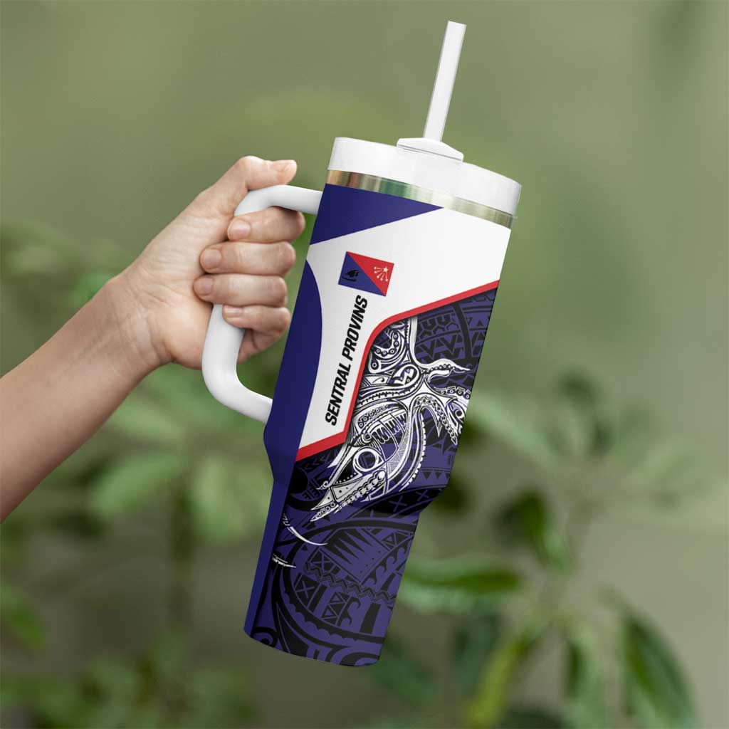 Personalised PNG Central Province Tumbler With Handle Bird of Paradise Tattoo Flag Motif - Polynesian Pride