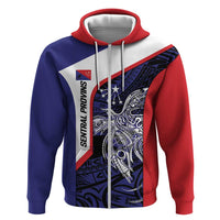Personalised PNG Central Province Zip Hoodie Bird of Paradise Tattoo Flag Motif - Polynesian Pride