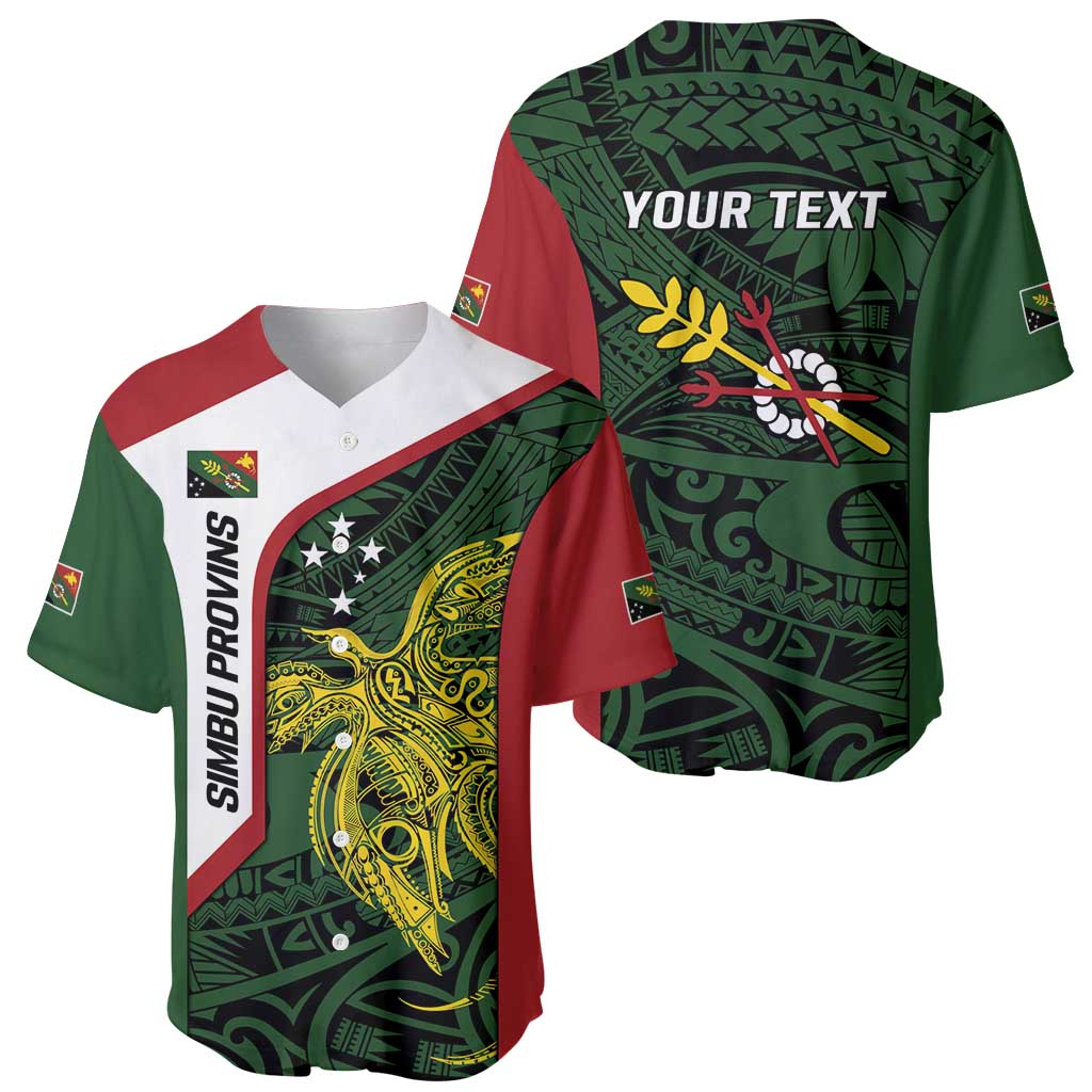 Personalised PNG Chimbu Province Baseball Jersey Bird of Paradise Tattoo Flag Motif - Polynesian Pride