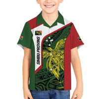 Personalised PNG Chimbu Province Family Matching Off Shoulder Short Dress and Hawaiian Shirt Bird of Paradise Tattoo Flag Motif LT9 Son's Shirt Red - Polynesian Pride