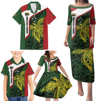 Personalised PNG Chimbu Province Family Matching Puletasi and Hawaiian Shirt Bird of Paradise Tattoo Flag Motif - Polynesian Pride