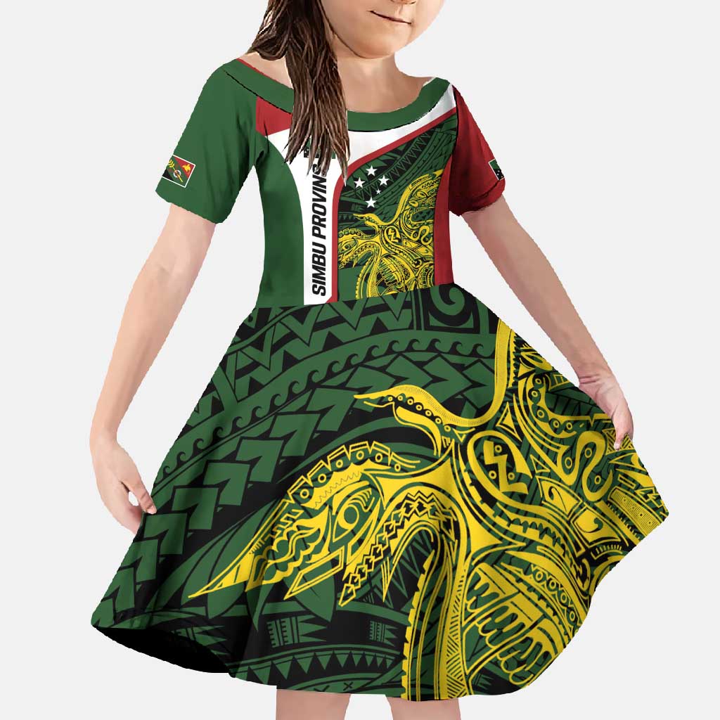 Personalised PNG Chimbu Province Family Matching Summer Maxi Dress and Hawaiian Shirt Bird of Paradise Tattoo Flag Motif LT9 Daughter's Dress Red - Polynesian Pride