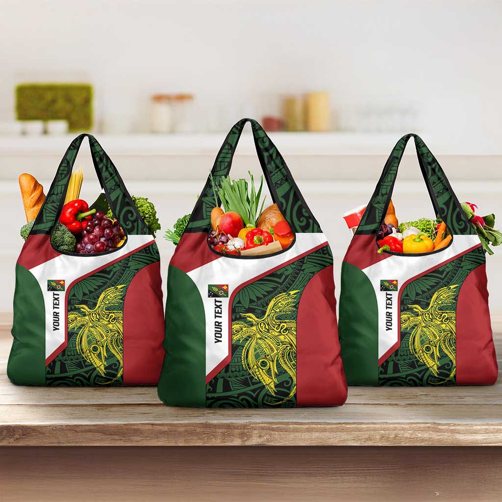 Personalised PNG Chimbu Province Grocery Bag Bird of Paradise Tattoo Flag Motif - Polynesian Pride