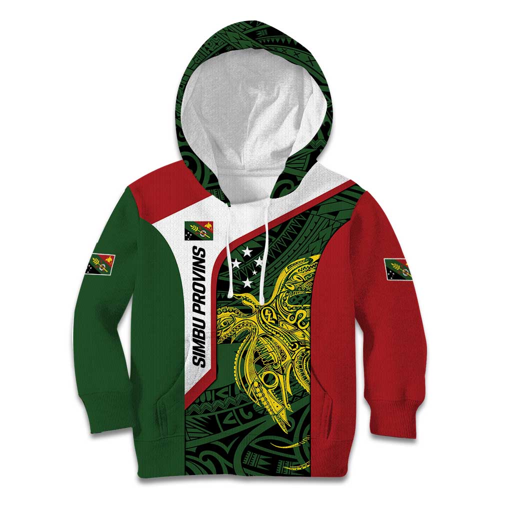Personalised PNG Chimbu Province Kid Hoodie Bird of Paradise Tattoo Flag Motif - Polynesian Pride