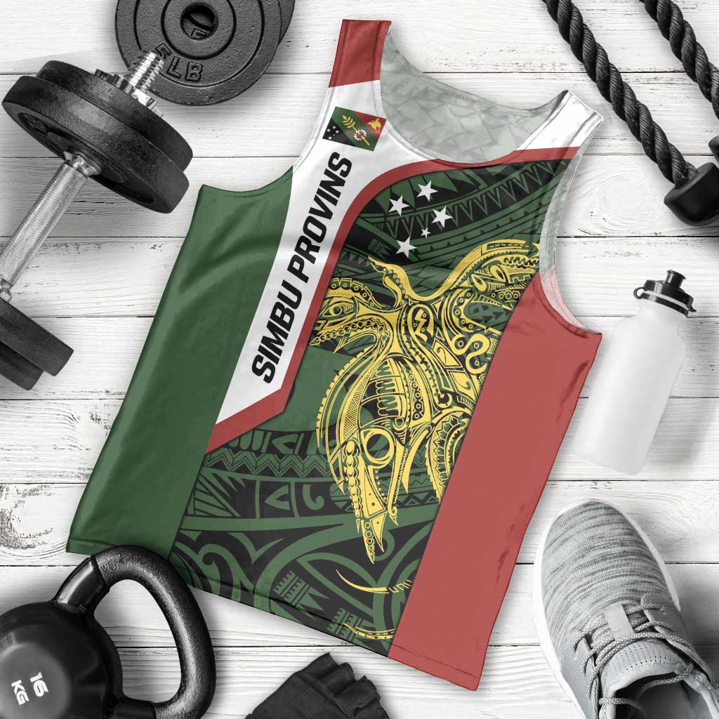 Personalised PNG Chimbu Province Men Tank Top Bird of Paradise Tattoo Flag Motif - Polynesian Pride